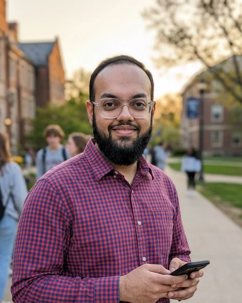 AI-generated three-quarter studio portrait of Abhishek Singh